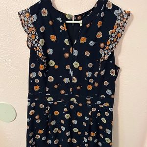 Pleated Navy Floral Dress